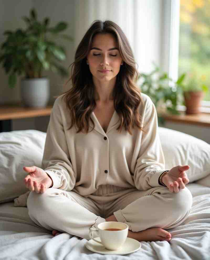 Calm scene of a woman meditating or journaling in morning light – FitCareTips