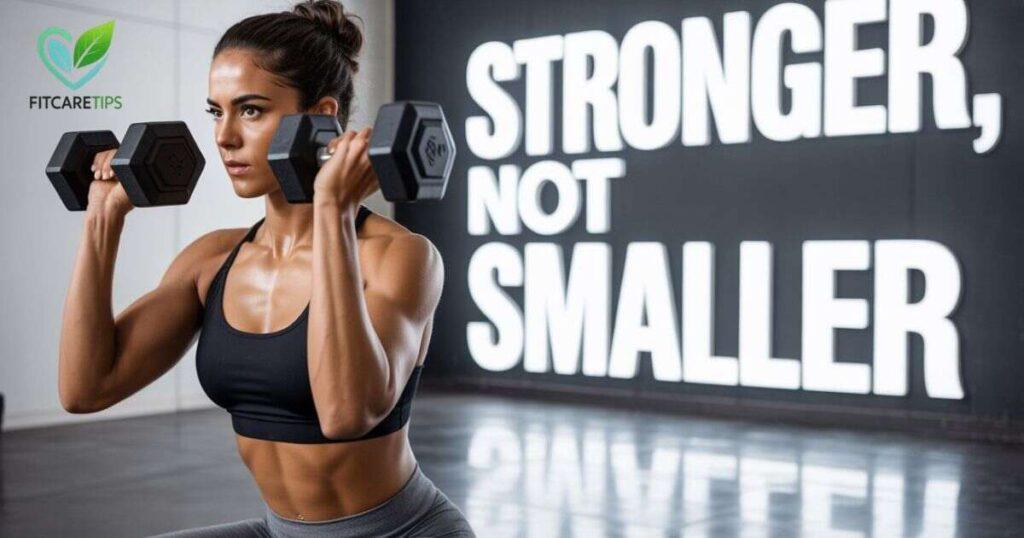 Women’s Fitness – Strong, confident woman lifting dumbbells in gym – FitCareTips