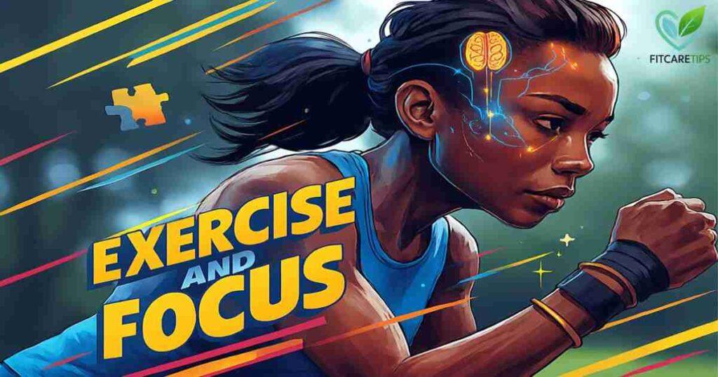 Woman running with glowing brain and puzzle pieces, symbolizing Exercise and Focus for ADHD – FitCareTips