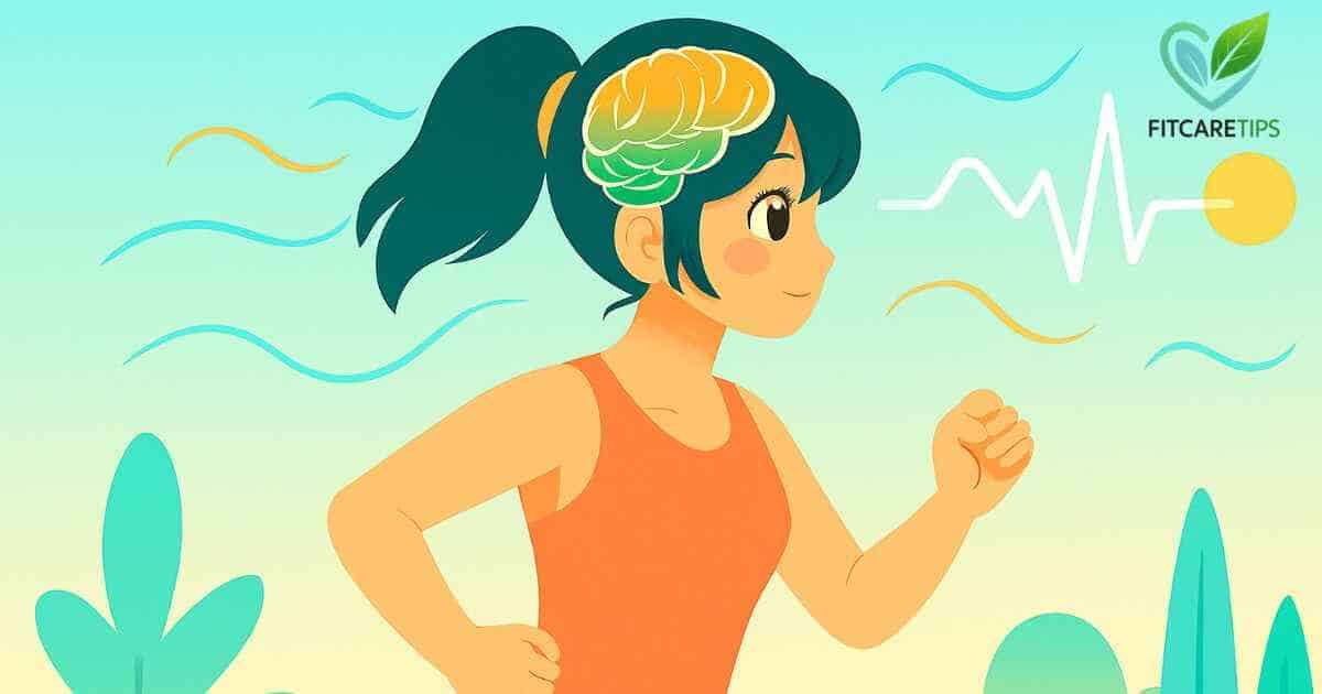 Calm woman jogging in morning light, symbolizing Exercise and Mental Health – FitCareTips